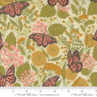 Bee Garden Schmetterlinge Blümchenstoff – Porcelain Butterfly Floral Metallic – Gingiber by Stacie Bloomfield – Moda Fabrics Patchworkstoffe Finale Aktion