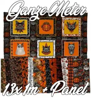 GANZE METER! 13x 1m + PANEL – Club Hauer Costumes & Cobwebs Halloween Designerstoff – Free Spirit Motivstoff Sonderaktion
