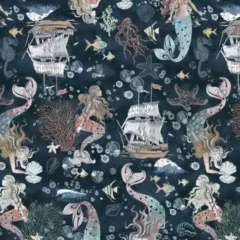 Bestseller Meerjungfrauen & Segelschiffe – Martimer Motivstoff – A Mermaid’s Tale Marine Ocean Song by Whistler Studios – Windham Fabrics Patchworkstoff