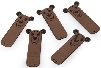 Kostenloser Versand Bärchen Kunstlederlabel – Kunstleder Etikett Aufnäher – Braun – 1 Stück