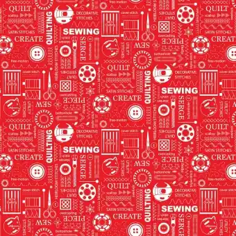 Roter BERNINA Nähmotivstoff – Sewing Machines by Amanda Murphy Sewing Room 2 – Benartex Patchworkstoffe Großhandel