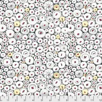 White Button Mosaic Motivstoff mit Knöpfen – Kaffe Fassett Collective Designerstoffe & Patchworkstoff Meterware Angebot