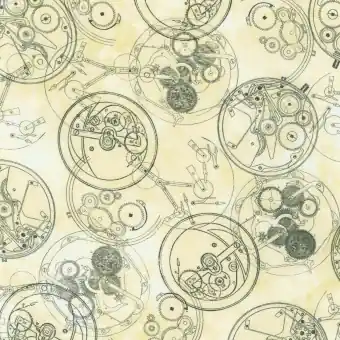 Ab Werk Uhrwerke & Zahnräder Motivstoff – Vintage Neutral Steam Punk Patchworkstoff – Natural Gears Instruments of the Hours – DIGITALDRUCK! Robert Kaufman Motivstoffe