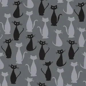 Hochwertig Schwarz-Grauer Katzenstoff - Charcoal Cats Spooky Hollow by Melissa Mortenson - Riley Blake Designs Motivstoff