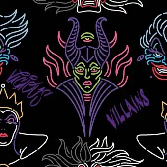 Disney Villains Bösewichte Lizenzstoff – Original Disneystoff / Halloweenstoff „Villian Outline“ Exklusiv