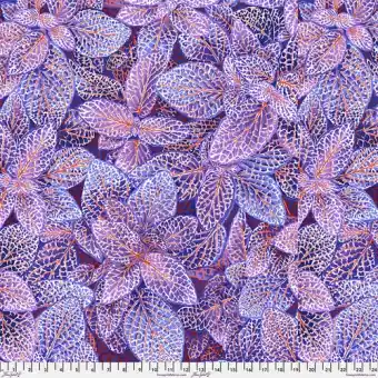Sofort Bestellen Blue Fittonia Leaves Blätterstoff – Phillip Jacobs for Kaffe Fassett Collective Designerstoffe – Fall / Winter 2024 Patchworkstoffe