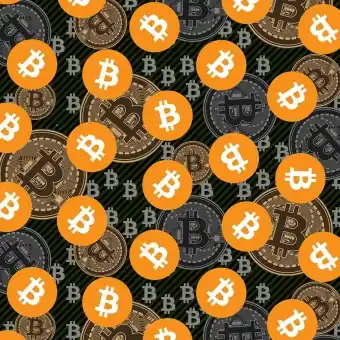 Sonderangebot Bitcoin Motivstoff mit Münzen – Novelty Baumwollstoff