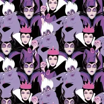 Geprüft Disney Villains Bösewichte Lizenzstoff – Original Disneystoff / Halloweenstoff „Purple Diabolical“