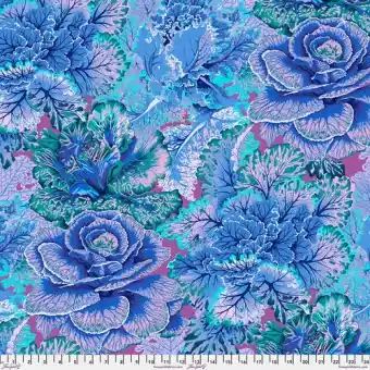Blue Curly Kale Blumenstoff Kohlköpfen – Kaffe Fassett Collective Designerstoffe – Philip Jacobs Patchworkstoff Meterware Hochwertig