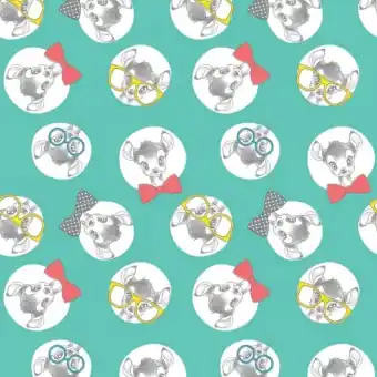 Must-Have Bambi Lizenzstoff – Original „Aqua Bambi Bowtie“ Disneystoff – Disney’s Originalstoff – Süßer Rehkitzstoff / Tiermotivstoff