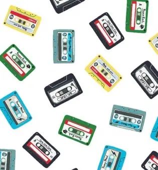 Top-Preis Motivstoff mit Musikkassetten – „Mixed Tape“ Musikstoffe – Dear Stella Patchworkstoffe