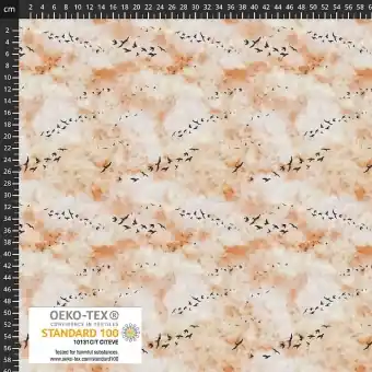 Morning Lights Patchworkstoff – Vogelschwärmen in Beige – Stof Fabrics Neuheit