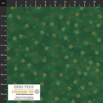 Kostenloser Rückversand Grün-Goldener Weihnachtsstoff mit Blümchen – Frost Snowflake Weihnachtsstoffe – STOF Metallicstoffe