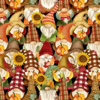 Weltweiter Versand Herbststoff mit Tomte Wichteln – White Woodland Timber Gnomies by Shelly Comiskey – Henry Glass Patchworkstoffe