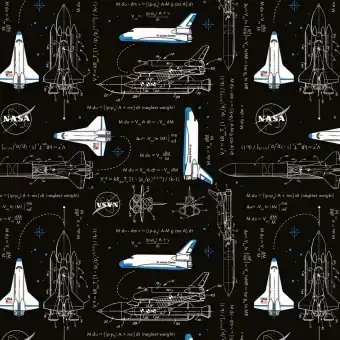 Space Shuttle Math – Outer Space by NASA – Universum Weltall Astronautenstoff mit Sternen & Sternchen – Riley Blake Designs Motivstoffe Schnäppchen