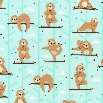 Yoga Tiere – Yogastoff mit Faultieren – Seafoam Yoga Sloth Motivstoff – Robert Kaufman Patchworkstoffe Günstig