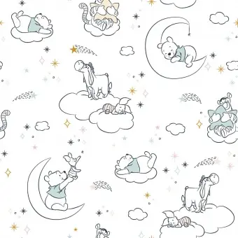 Saisonangebot Winnie der Pooh Bär Disneystoff -Pooh And Friends Bedtime on White Kinderstoff