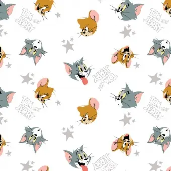 Original Tom & Jerry Lizenzstoff – Motivstoff mit Katze & Maus „Heads & Stars“ Geprüft