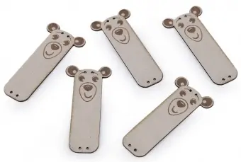 Rabatt Bärchen Kunstlederlabel – Kunstleder Etikett Aufnäher – Grau-Creme – 1 Stück