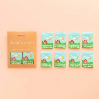 Made in the Country Labels – Sarah Hearts Webetiketten – Premium Woven Labels – Tied with a Ribbon Limited Edition Original