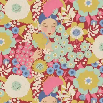 Wallflower Burgundy – Tildas Wallflower Blümchenstoffe – Original skandinavischer Tildastoff Schnäppchen