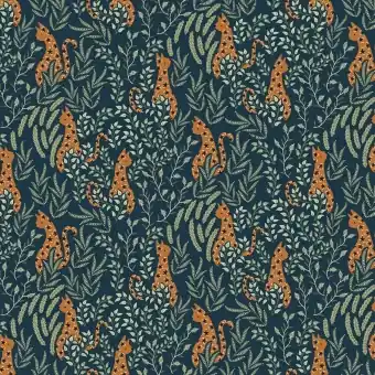 Grüner Blätterstoff mit Wildkatze – Peacock Star Leopard Xanadu Tiermotivstoff – Dear Stella Patchworkstoffe Markenware