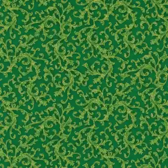 Top-Preis Goldene Blätterranken & Schnörkel auf Grün Metallicstoff – Green Metallic Holiday Flourish Weihnachtsstoff