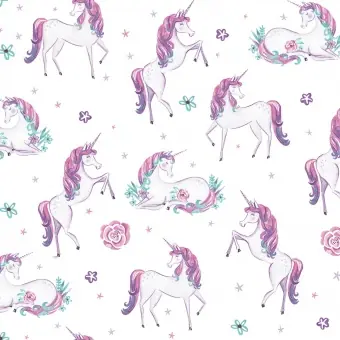 Einhornstoff mit Perlmutt – White Dreamers Unicorn by Benartex Patchworkstoffe Meistverkauft
