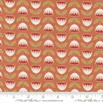 Premium Meadowmere Terracotta Metallic Tulip Fields Tulpenstoff – Gingiber by Stacie Bloomfield – Moda Fabrics Patchworkstoffe