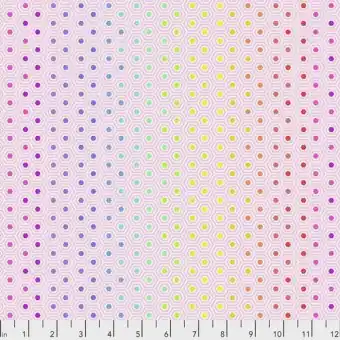 Shell Hexy Rainbow Hexagonstoff – True Colors Tula Pink Basicstoffe – FreeSpirit Patchworkstoffe Preisreduziert