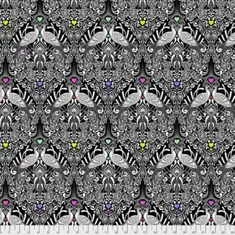 Geld-Zurück-Garantie Ink Tall Tails Pfauenstoff – Linework Tula Pink Designerstoff – Schwarz-Weiße FreeSpirit Patchworkstoffe – Tiermotivstoff – – OOP – Out of Print!