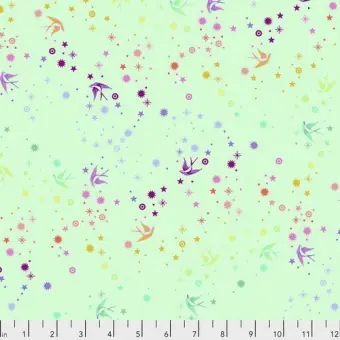Jetzt Zugreifen Mint Fairy Dust Sternchenstoff mit Schwalben – True Colors Tula Pink Basicstoffe – FreeSpirit Patchworkstoffe