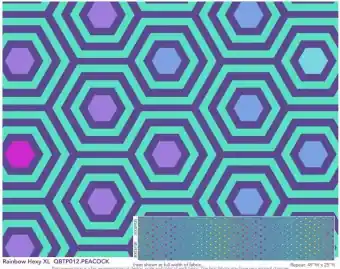 Überbreiter Rückseitenstoff! Peacock Rainbow Hexy XXL Quilt Backing – Everglow Neon True Colors Tula Pink Designerstoff – FreeSpirit Patchworkstoffe Ausverkauf