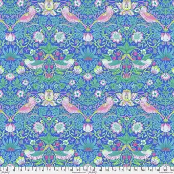 Blue Strawberry Thief Vogelstoff – Kaffe Fassett X The Original Morris & Company – Limited Edition Crossover Designerstoffe / Patchworkstoffe Limited Edition