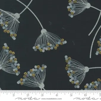 Ebony Shimmer Metallic Dandelion Blümchenstoff – Zen Chic by Brigitte Heitland – Moda Fabrics Patchworkstoffe Hochwertig