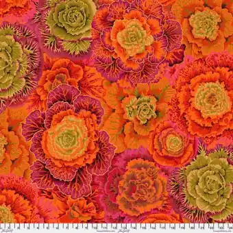 Rust Brassica Blumenstoff Kohlköpfen – Kaffe Fassett Collective Designerstoffe – Philip Jacobs Patchworkstoff Meterware Geld-Zurück-Garantie