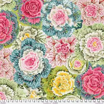Pastel Brassica Blumenstoff Kohlköpfen – Kaffe Fassett Collective Designerstoffe – Philip Jacobs Patchworkstoff Meterware Sonderaktion