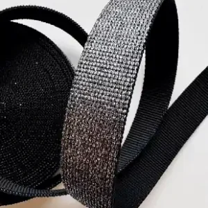 Kostenfreie Lieferung Black-Silver Glitter Webbing – Schwarz-Silbernes, Glitzerndes Gurtband für Taschen & Accessoires - Sew Hungry Hippie - 3 yards / 2,8m