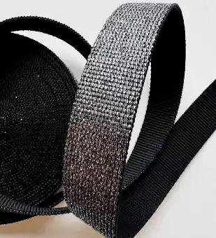 Kostenfreie Lieferung Black-Silver Glitter Webbing – Schwarz-Silbernes, Glitzerndes Gurtband für Taschen & Accessoires – Sew Hungry Hippie – 3 yards / 2,8m