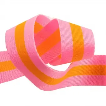 Direkt Vom Hersteller Bright Soft Pink and Tangerine Orange Tula Pink Designer Webbing – Renaissance Ribbons 38mm Gurtband-Set – 1 1/4 inch Striped Strapping – 2 yards / 1,8m