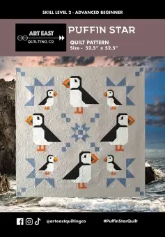 Puffin Star Quilt Anleitung – Patchworkdecke Schnittmuster mit Papageitaucher – John McPhail Art East Quilting Co. Großhandel