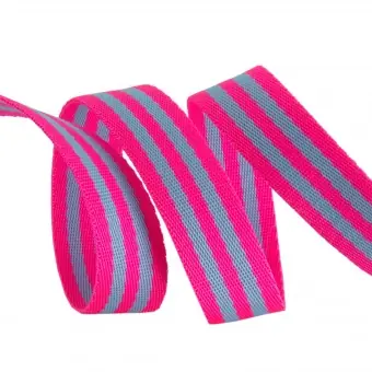 Aqua and Hot Pink Tula Pink Designer Webbing – Renaissance Ribbons 25mm Gurtband-Set – 1 inch Striped Strapping – 2 yards / 1,8m Sale