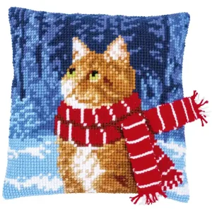 Kostenfreie Lieferung Stickpackung Kissen Katze mit Schal