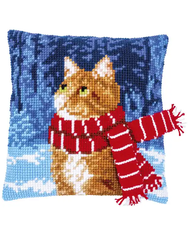 Kostenfreie Lieferung Stickpackung Kissen Katze mit Schal