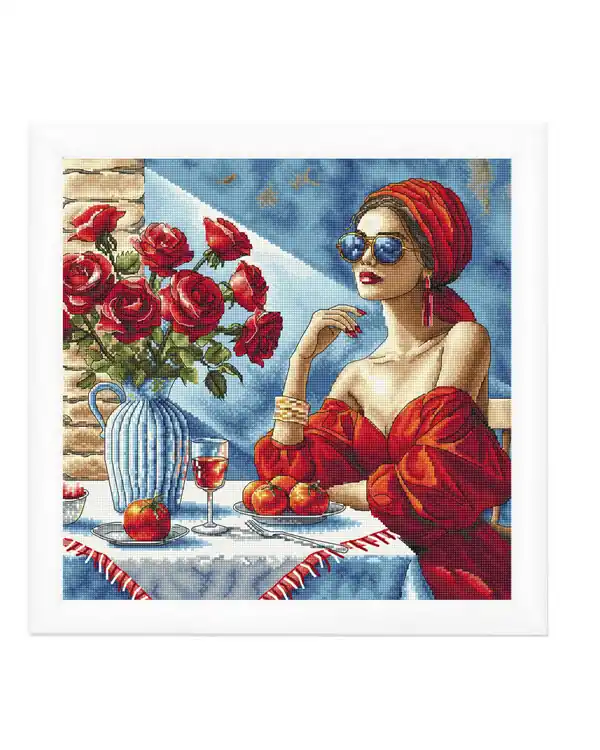 Weltweiter Versand Stickpackung Bild Damen in Rot