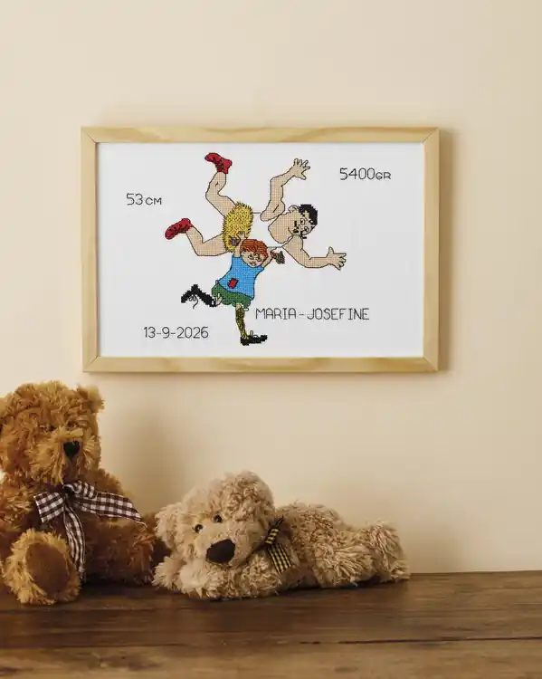 Weltweiter Versand Stickpackung Geburtsbild Pippi und der starke Mann