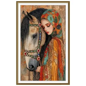 Aktuell Perlenstickerei Mädchen und Pferd