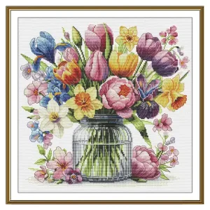 Stickpackung Bild Stiefmütterchenstrauß Saisonangebot