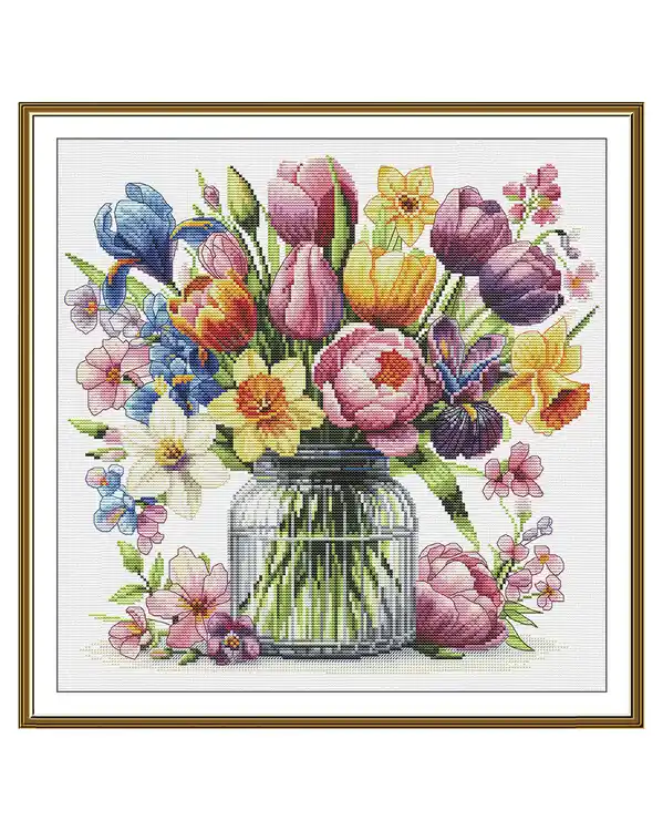 Stickpackung Bild Stiefmütterchenstrauß Saisonangebot