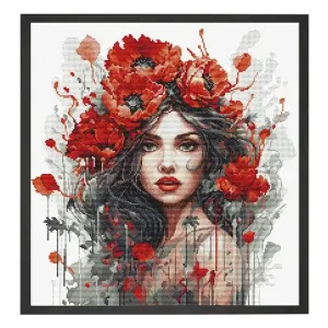 Kostenfreie Lieferung Stickpackung Mädchen mit Mohn